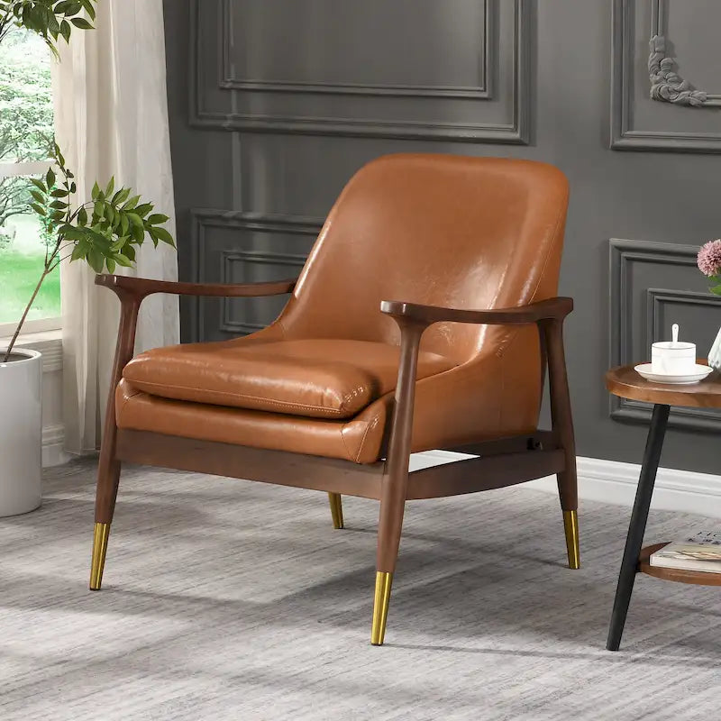 29.2 Faux Leather Lounge Chair with Tapered Legs