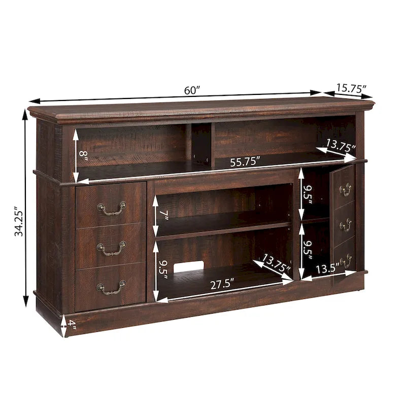 Traditional Rustic TV Stand with 6 Drawer, 4 Storage Shelf and Cable Management For Room Bedroom
