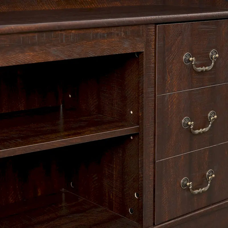 Traditional Rustic TV Stand with 6 Drawer, 4 Storage Shelf and Cable Management For Room Bedroom