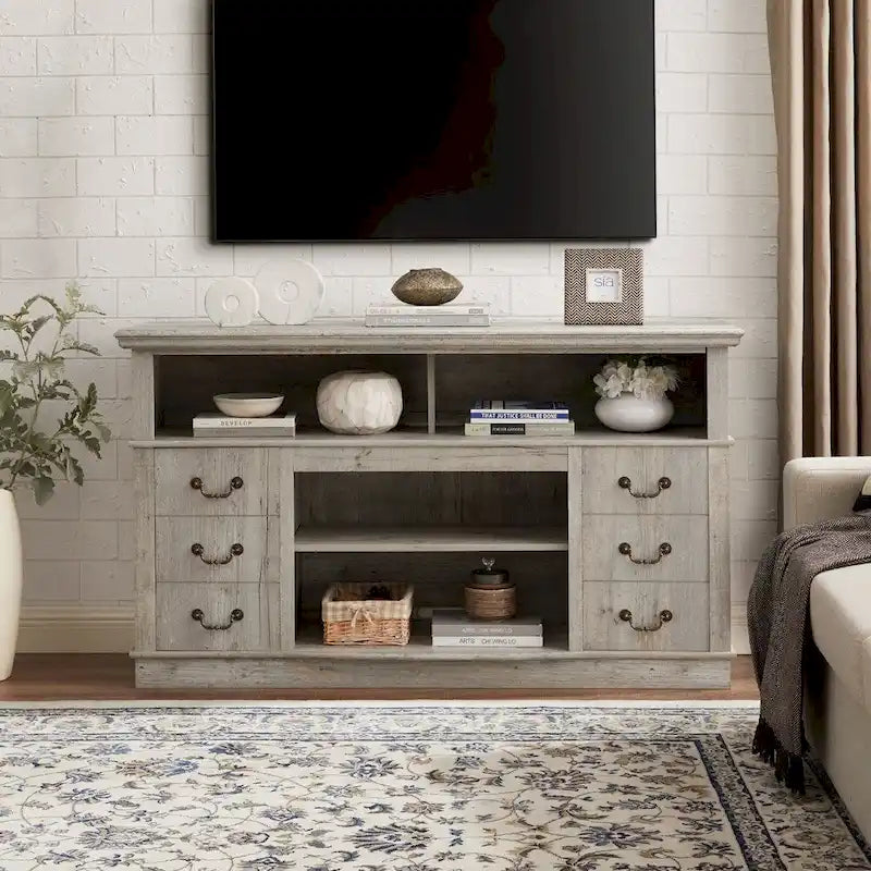 Traditional Rustic TV Stand with 6 Drawer, 4 Storage Shelf and Cable Management For Room Bedroom