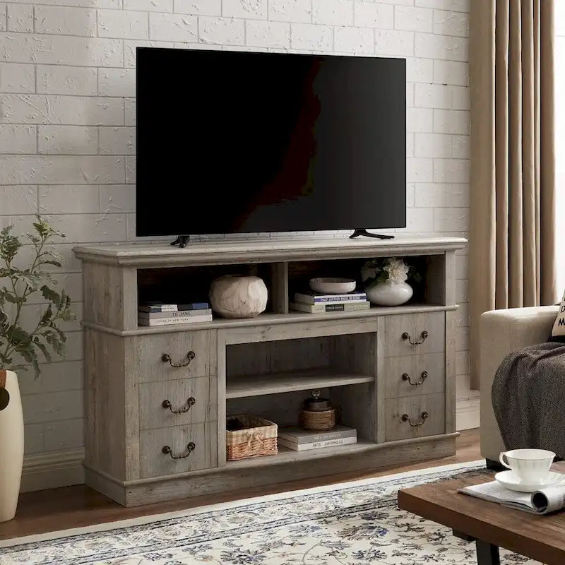Traditional Rustic TV Stand with 6 Drawer, 4 Storage Shelf and Cable Management For Room Bedroom