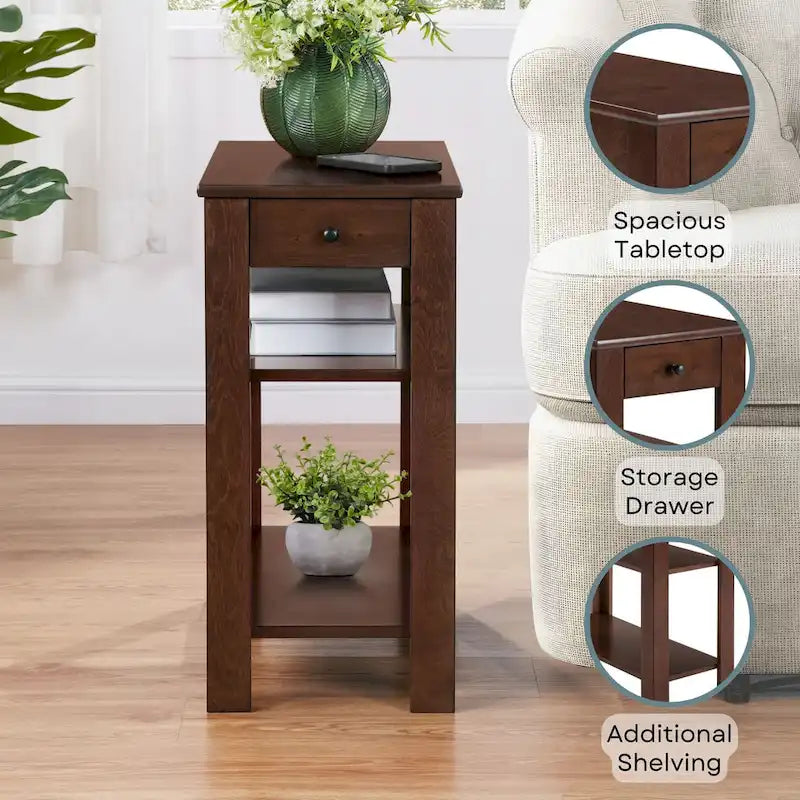 1 Drawer Chairside End Table with Shelves