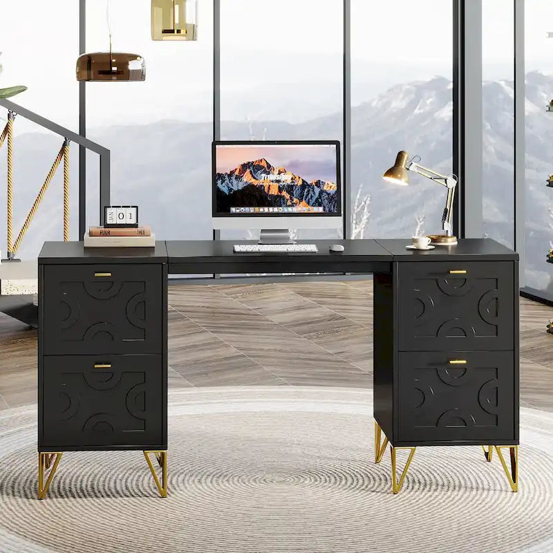 White Computer Desk with File Drawers, 59 Modern Office Desk