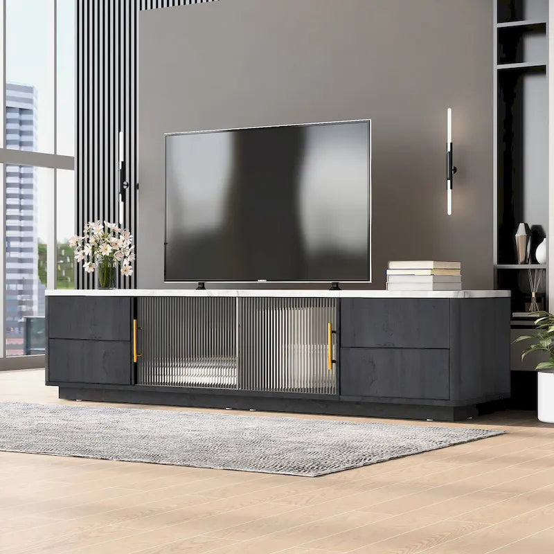 Black,White 62.9 TV Stand with 4 Drawers & Large Cabinet for TVs Up to 70