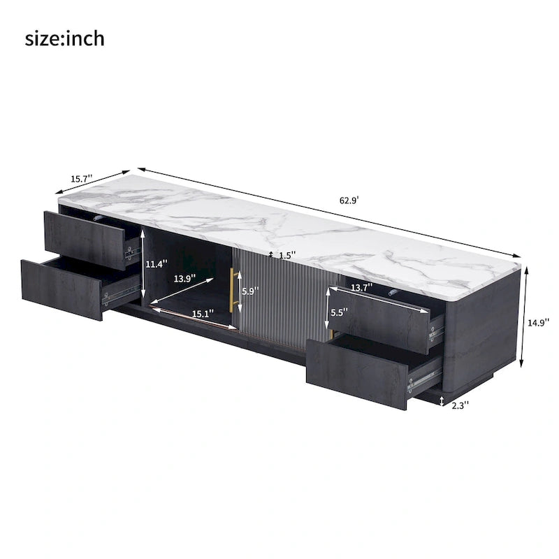 Black,White 62.9 TV Stand with 4 Drawers & Large Cabinet for TVs Up to 70