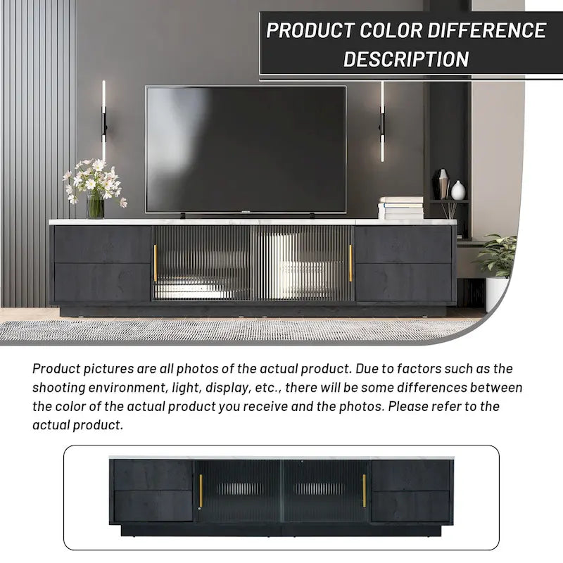 Black,White 62.9 TV Stand with 4 Drawers & Large Cabinet for TVs Up to 70