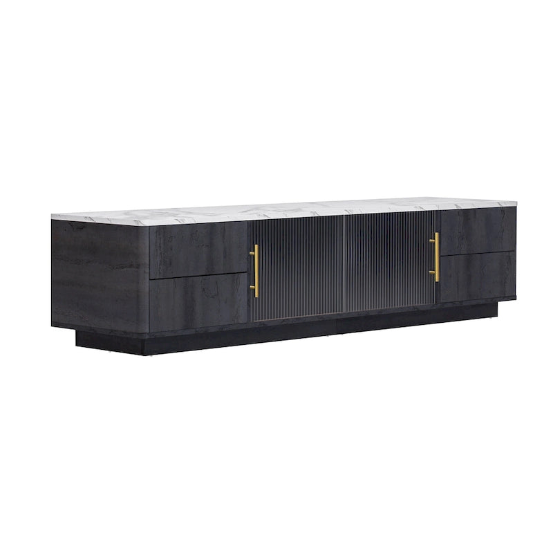 Black,White 62.9 TV Stand with 4 Drawers & Large Cabinet for TVs Up to 70