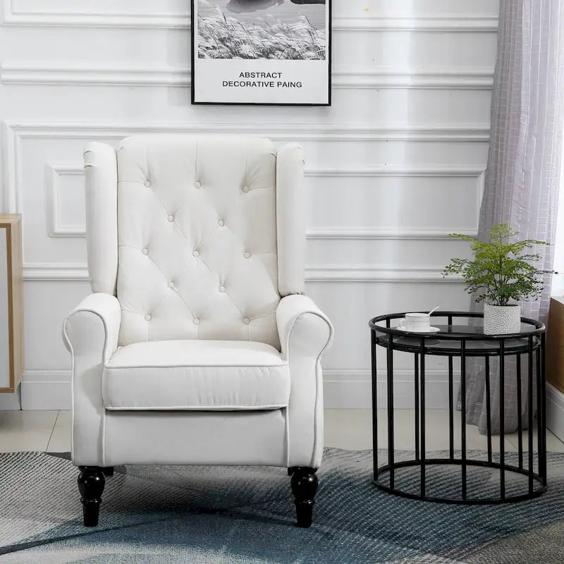 Cream White 29.3 High Back Tufted Accent Chair
