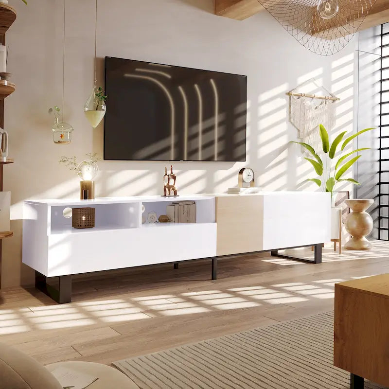 Modern TV Stand for 80 TV with Double Storage Space