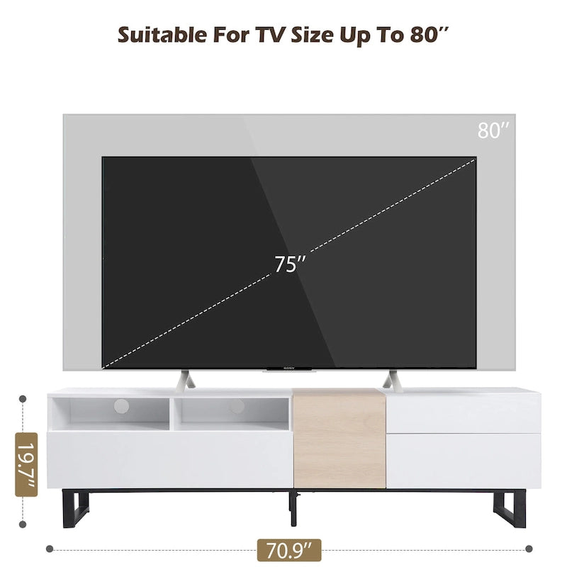 Modern TV Stand for 80 TV with Double Storage Space