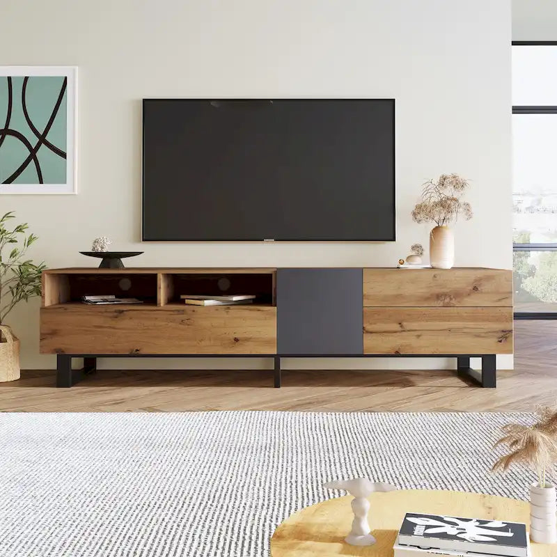 Modern TV Stand for 80 TV with Double Storage Space