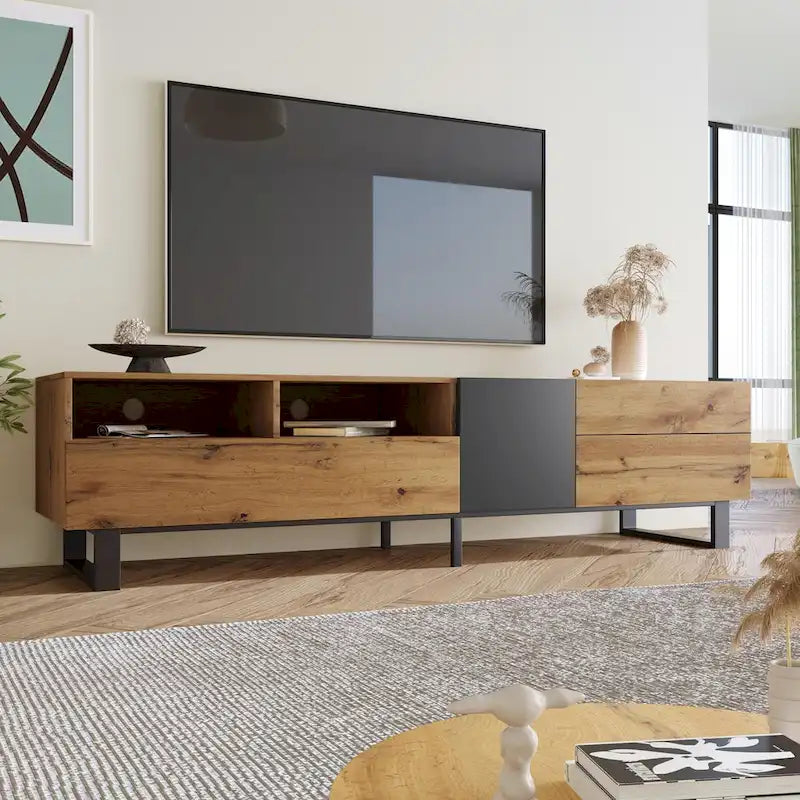 Modern TV Stand for 80 TV with Double Storage Space
