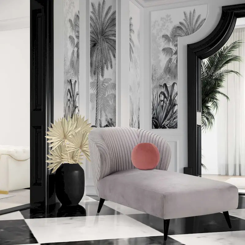 Pleated Velvet Upholstered Chaise