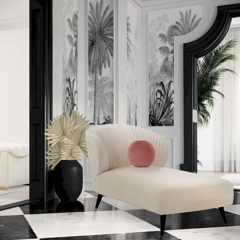 Pleated Velvet Upholstered Chaise