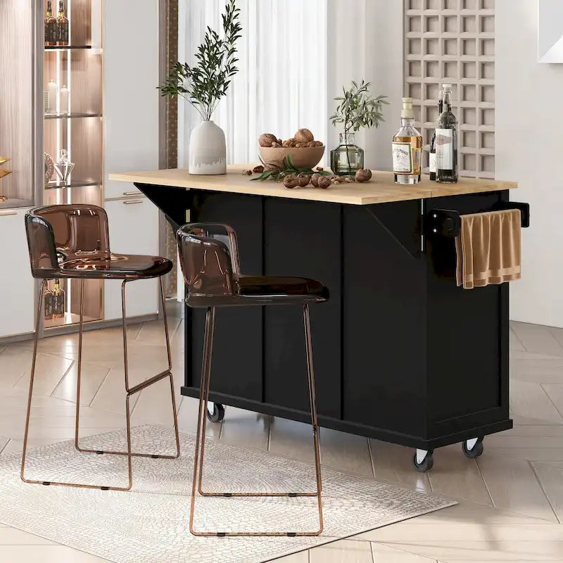 Kitchen Cart with 5 Wheels with Storage Cabinet and 3 Drawers