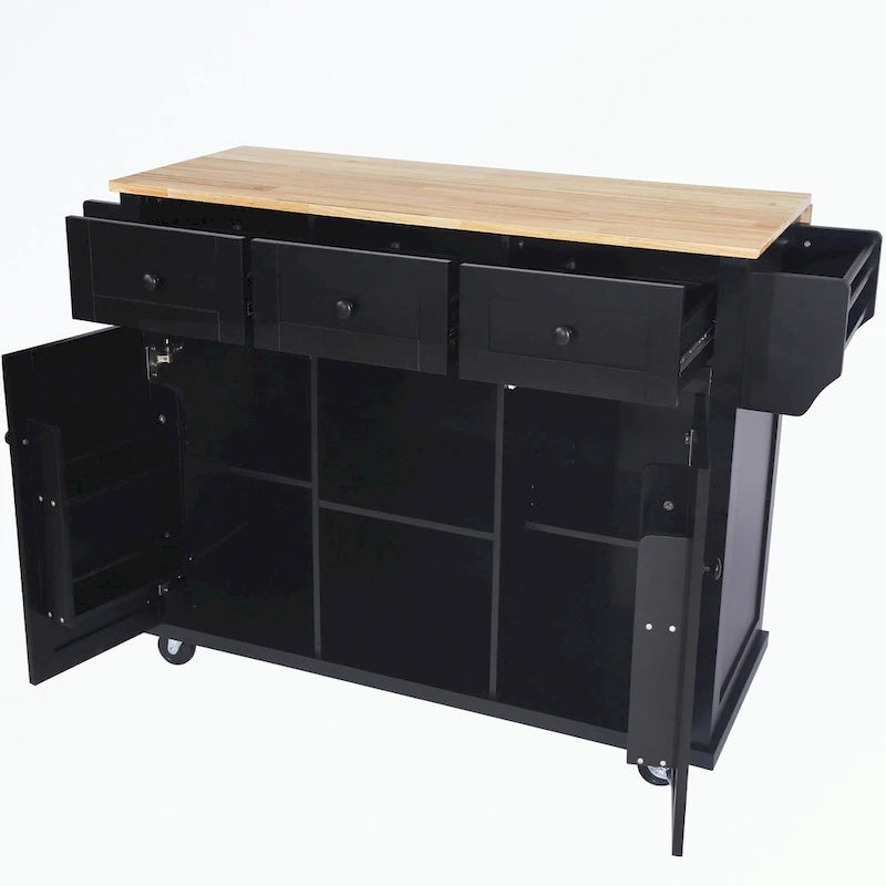 Kitchen Cart with 5 Wheels with Storage Cabinet and 3 Drawers