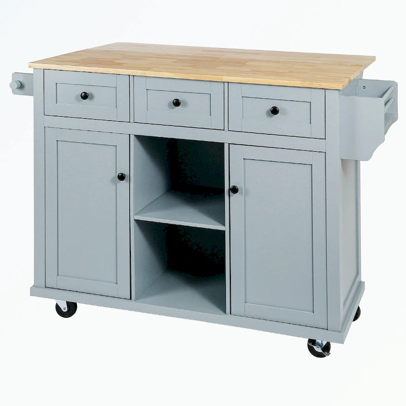 Kitchen Cart with 5 Wheels with Storage Cabinet and 3 Drawers