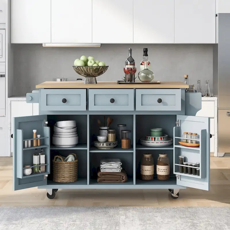 Kitchen Cart with 5 Wheels with Storage Cabinet and 3 Drawers