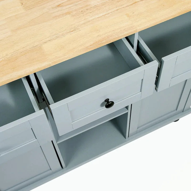 Kitchen Cart with 5 Wheels with Storage Cabinet and 3 Drawers