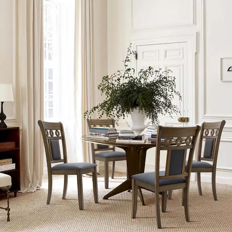 Modern Natural Rubberwood Upholstered Gray Dining Chair, Set of 2