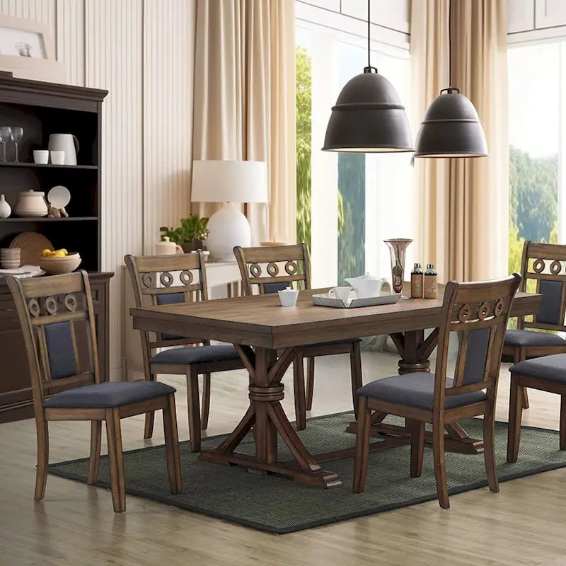 Modern Natural Rubberwood Upholstered Gray Dining Chair, Set of 2