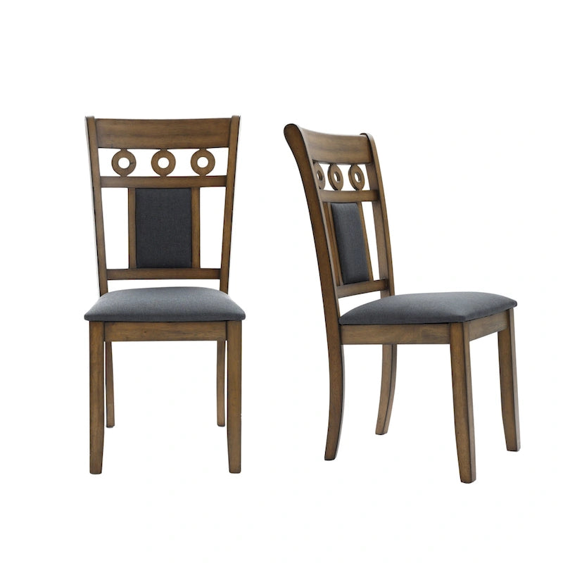 Modern Natural Rubberwood Upholstered Gray Dining Chair, Set of 2
