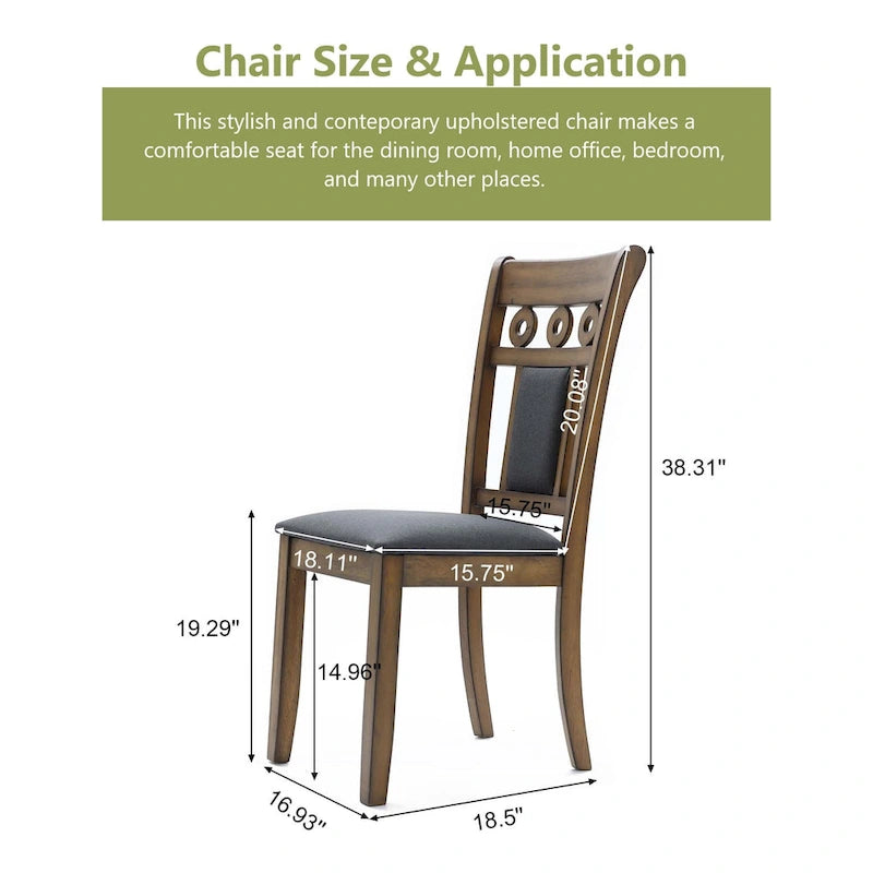 Modern Natural Rubberwood Upholstered Gray Dining Chair, Set of 2