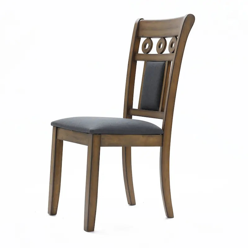 Modern Natural Rubberwood Upholstered Gray Dining Chair, Set of 2