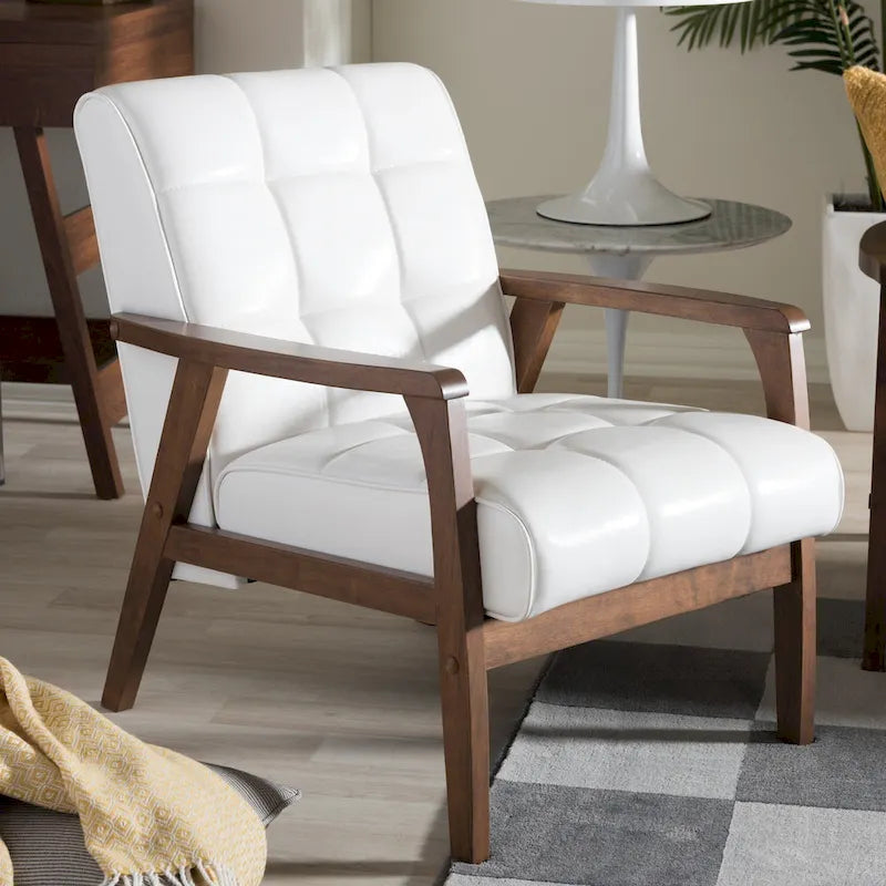 Mid Century White Faux Leather Chair