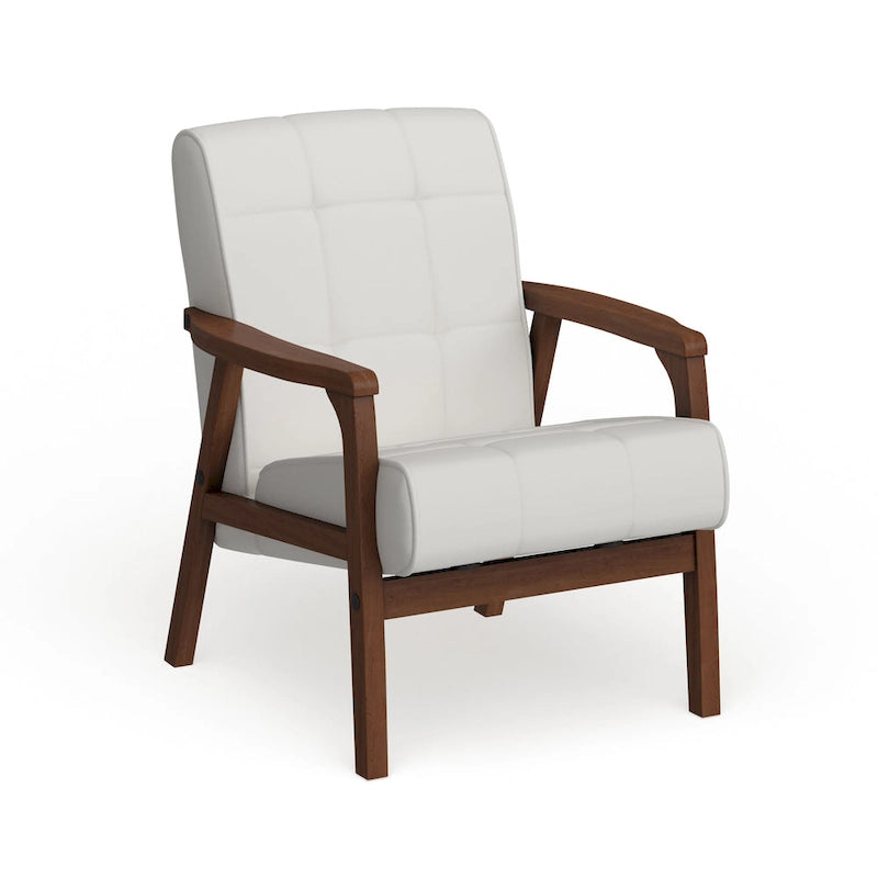 Mid Century White Faux Leather Chair