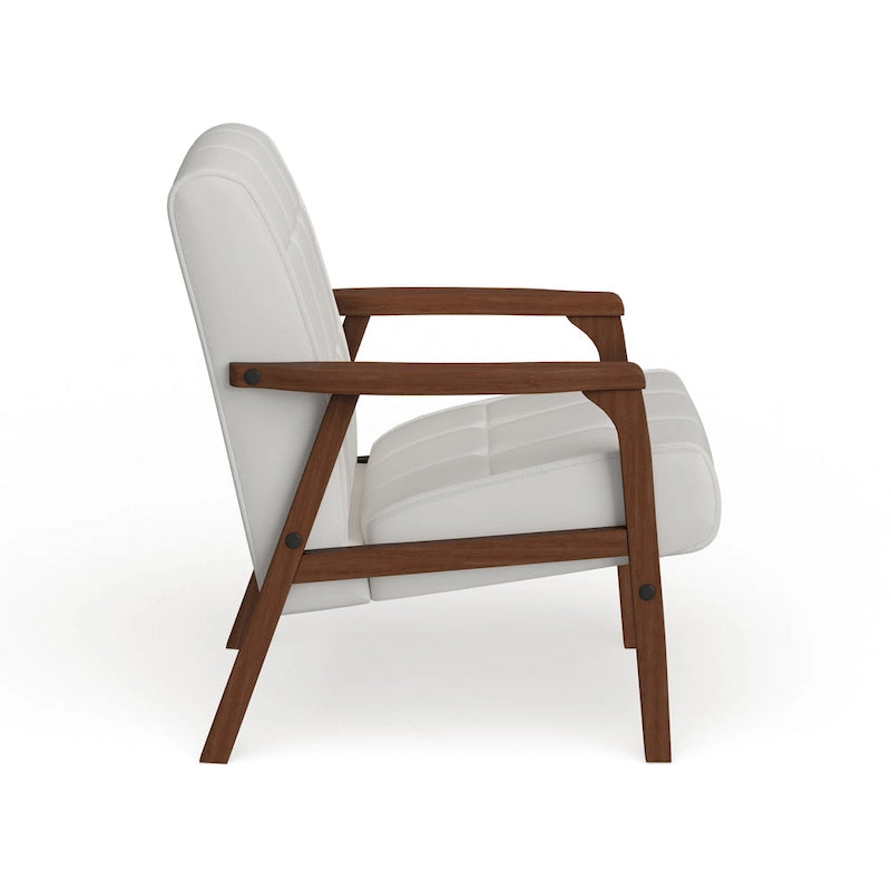 Mid Century White Faux Leather Chair