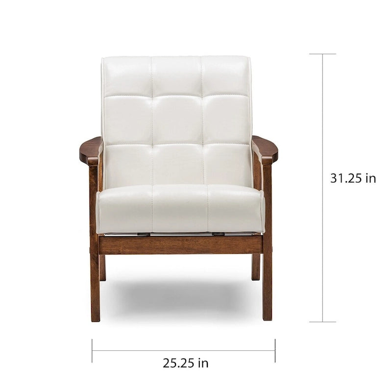 Mid Century White Faux Leather Chair