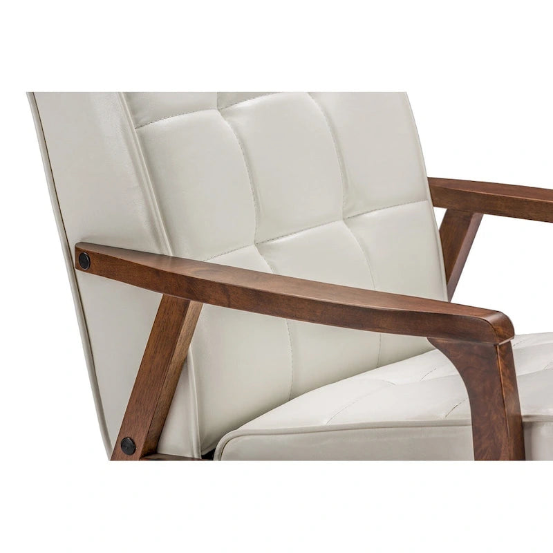 Mid Century White Faux Leather Chair