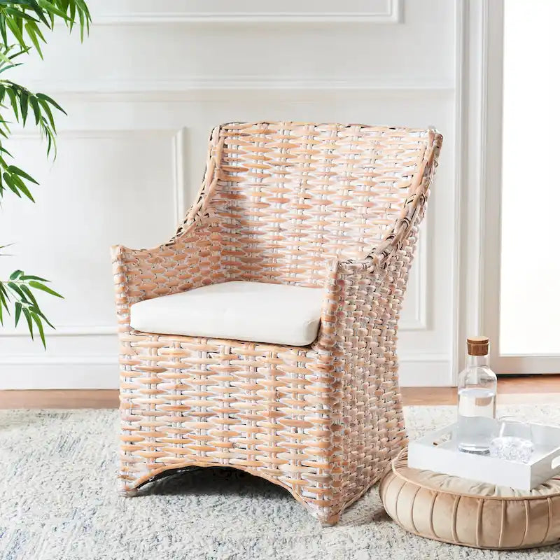 Wicker Washed Wingback Arm Chair (Fully Assembled)