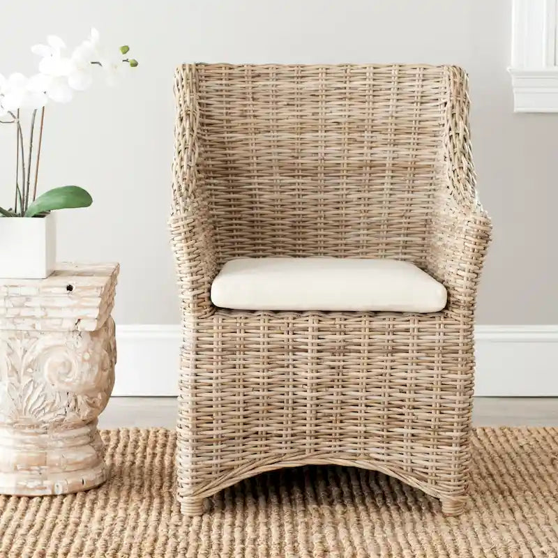 Wicker Washed Wingback Arm Chair (Fully Assembled)