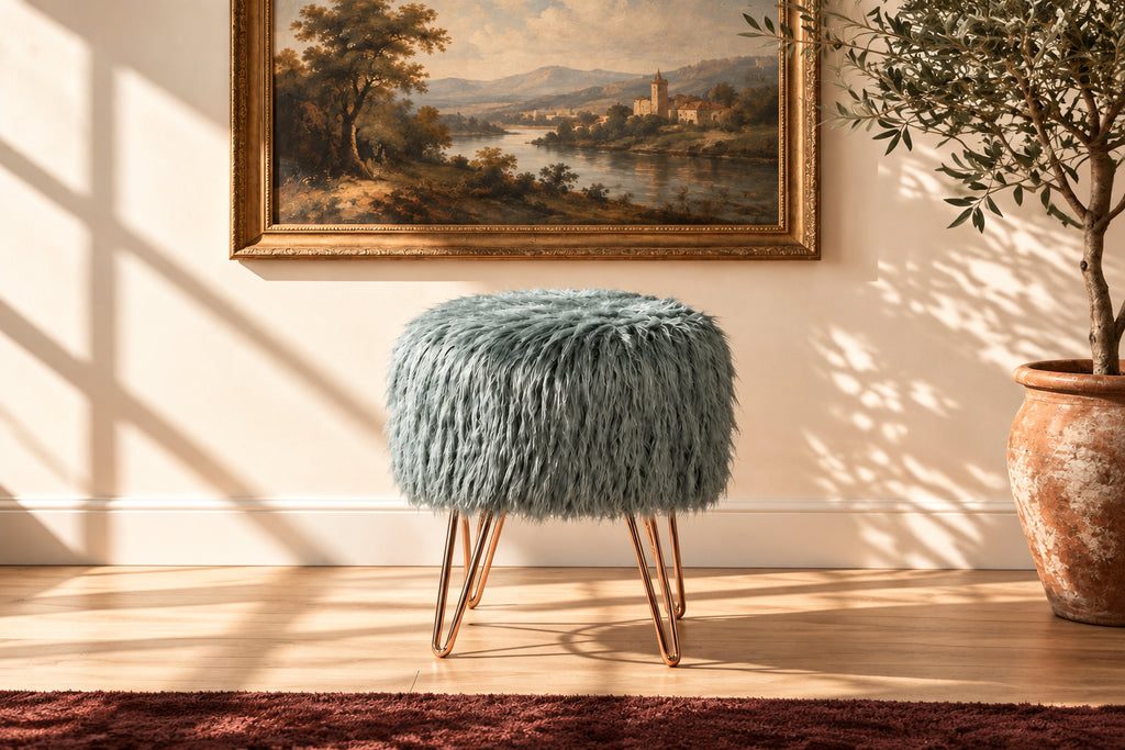 Vanity Stool Chair Soft Furry Footrest Stool Make Up Ottoman