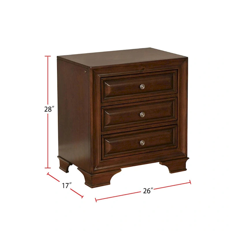 3 Drawers Wooden Nightstand