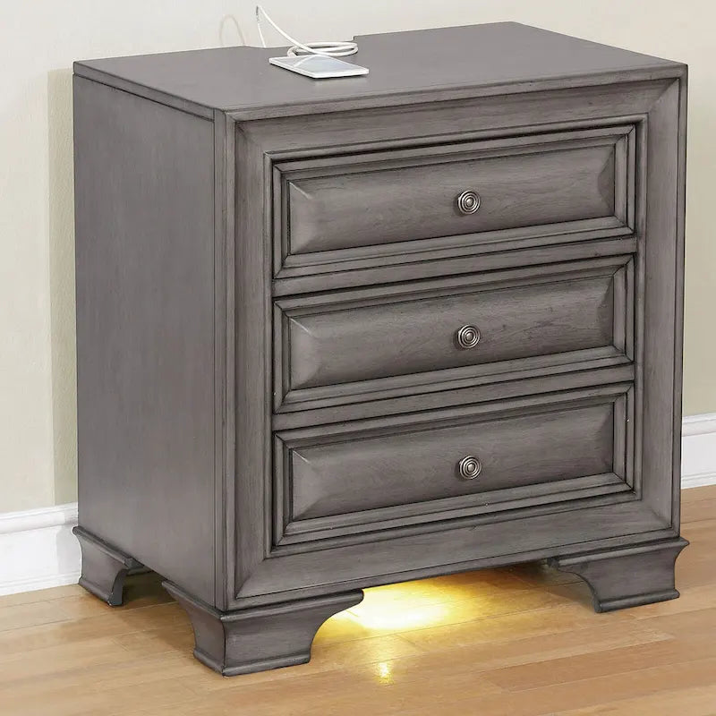 3 Drawers Wooden Nightstand