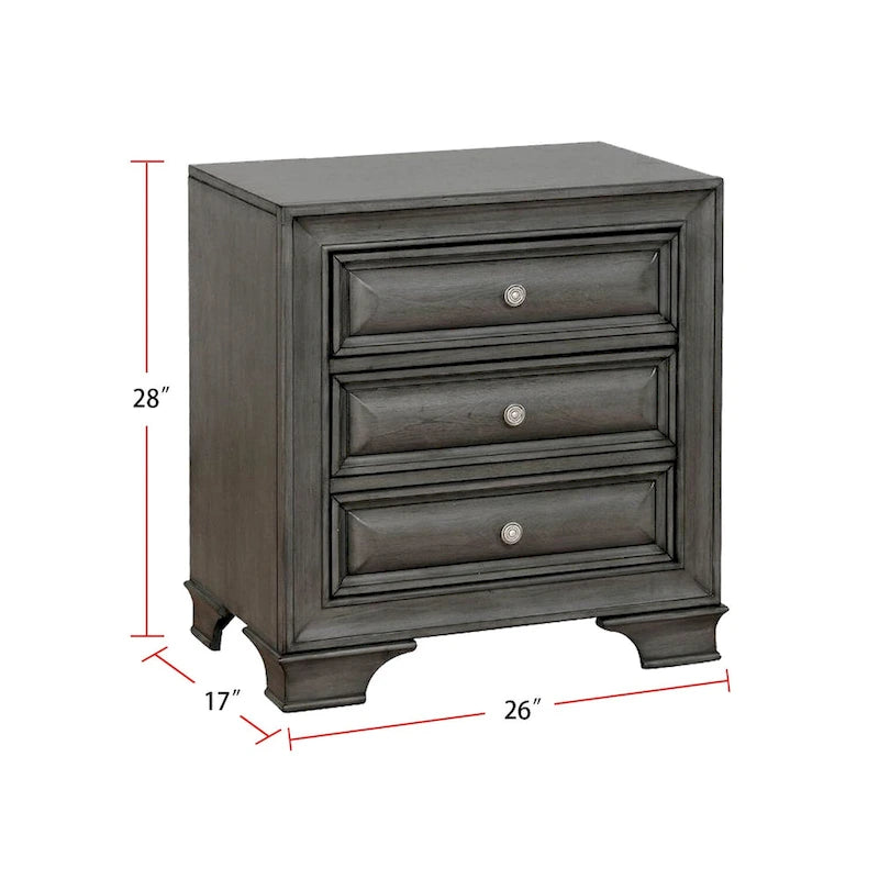 3 Drawers Wooden Nightstand