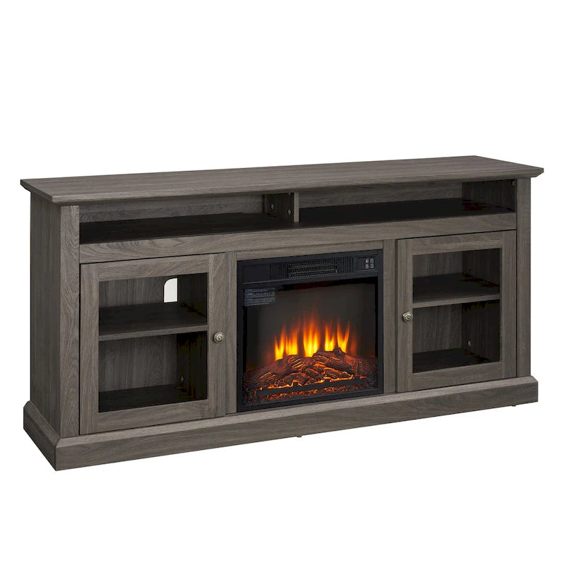Contemporary TV Media Stand Modern Entertainment Console with 18 Fireplace Insert for TV Up to 65 with Open and Closed Storage