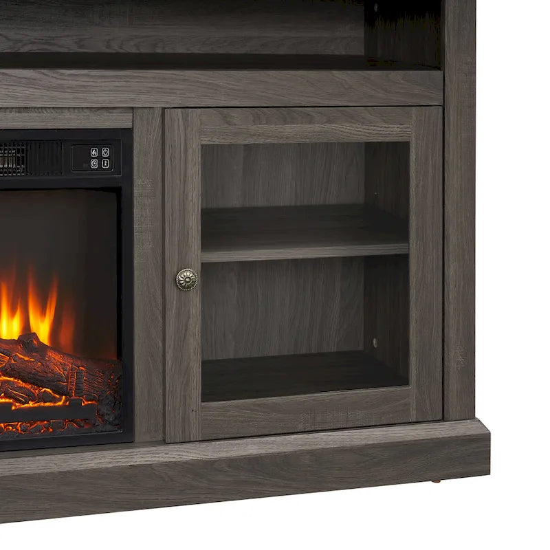 Contemporary TV Media Stand Modern Entertainment Console with 18 Fireplace Insert for TV Up to 65 with Open and Closed Storage