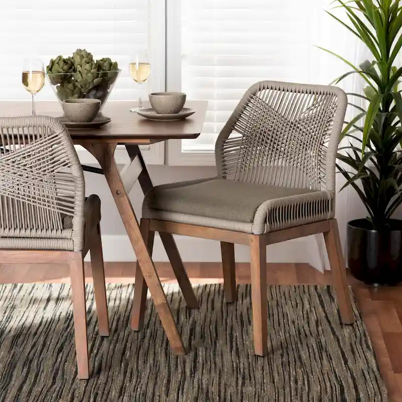 Jennifer Transitional Woven Rope Mahogany Dining Side Chair-Grey