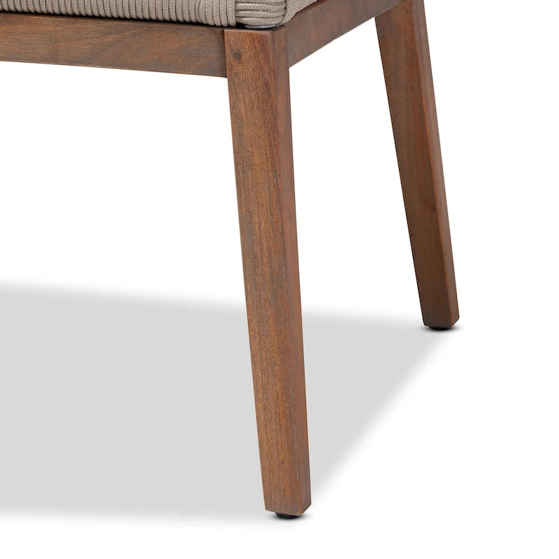 Transitional Woven Rope Mahogany Dining Side Chair-Grey