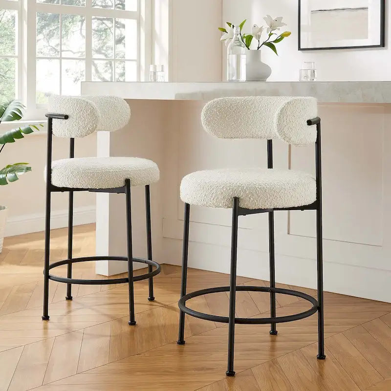 Boucle Fabric Counter Stools - Set of 2