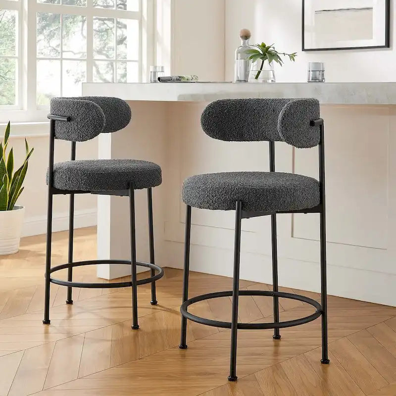 Boucle Fabric Counter Stools - Set of 2