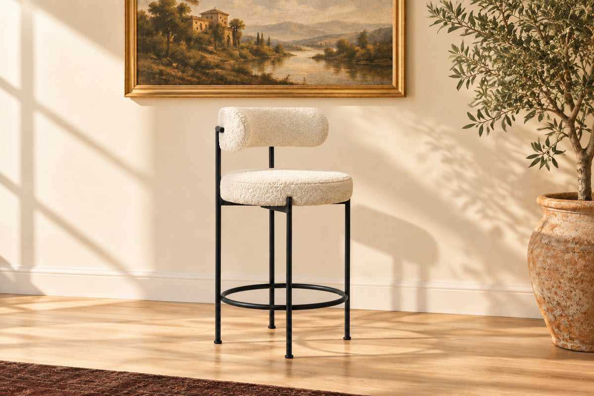 Albie Boucle Fabric Counter Stools - Set of 2