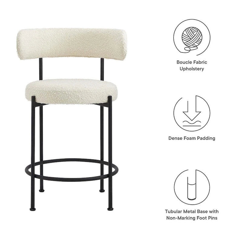 Boucle Fabric Counter Stools - Set of 2