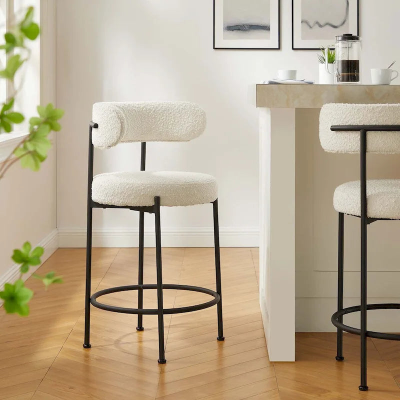 Boucle Fabric Counter Stools - Set of 2