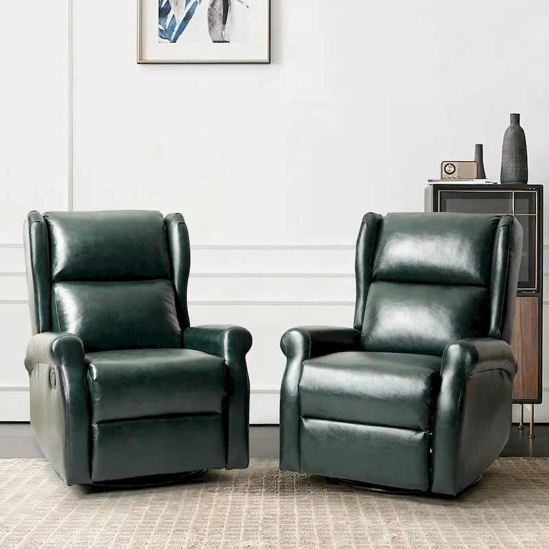 Swivel Nursery Faux Leather Recliner with Metal Base Set of 2 by