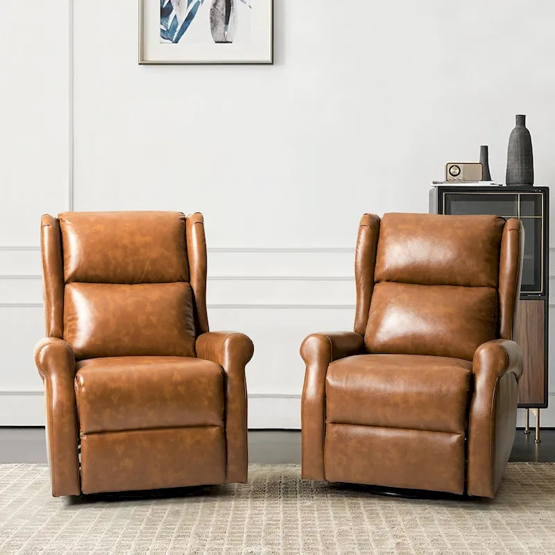 Swivel Nursery Faux Leather Recliner with Metal Base Set of 2 by